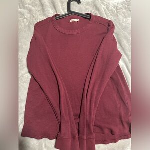 Faherty Women’s Layering Waffle Crew Neck Knit Thermal Top Size S Maroon Banner